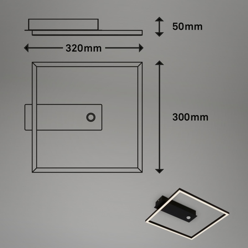 Briloner 3770-015 - LED-Deckenleuchte mit Bewegungs- und Dämmerungssensor FRAME LED/14W/230V 3000K 30x32 cm schwarz