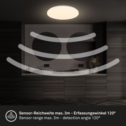Briloner 3827-016 - LED-Deckenleuchte für Badezimmer mit Sensor WALK, 13 W/230 V, IP54, Ø 27 cm, weiß
