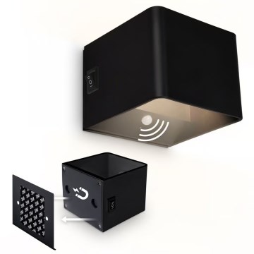 Briloner 3879015 - LED wiederaufladbare Wandleuchte mit Bewegungs- und Dämmerungssensor BORRA LED/1,5W/5V 3600 mAh schwarz