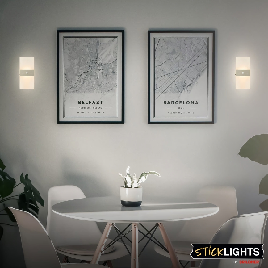 Briloner 3888012 - Wiederaufladbare LED-Wandleuchte mit Bewegungs- und Dämmerungssensor AURA LED/2,5W/5V 1800 mAh mattchrom