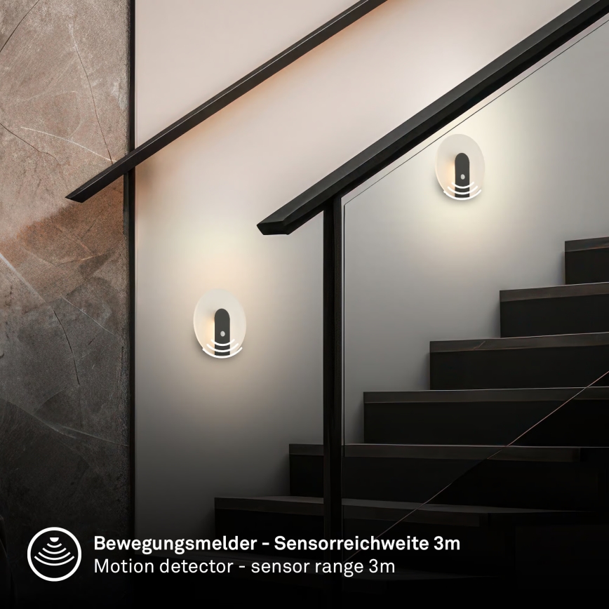 Briloner 3889015 - Wiederaufladbare LED-Wandleuchte TARO mit Bewegungs- und Dämmerungssensor LED/2,5W/5V 1800 mAh schwarz