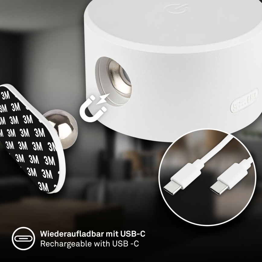 Briloner 3896016 - LED-dimmbare, wiederaufladbare Wandleuchte TARI LED/1,6W/5V 1500 mAh weiß