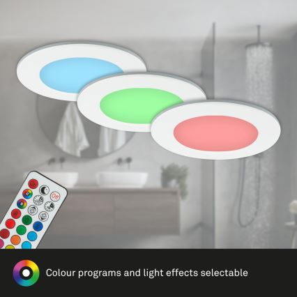Briloner - SET 3x RGBW LED dimmbare Badezimmer-Einbauleuchte LED/4,8W/230V 3000-6500K IP65 + Fernbedienung
