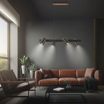 Briloner 4059045 - Hängeleuchte ERA mit Kabelabhängung, 4x GU10/10W/230V, schwarz