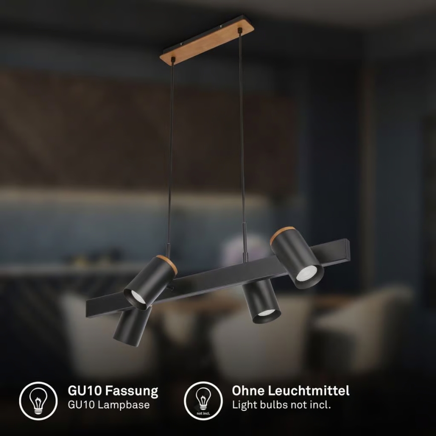 Briloner 4059045 - Hängeleuchte ERA mit Kabelabhängung, 4x GU10/10W/230V, schwarz