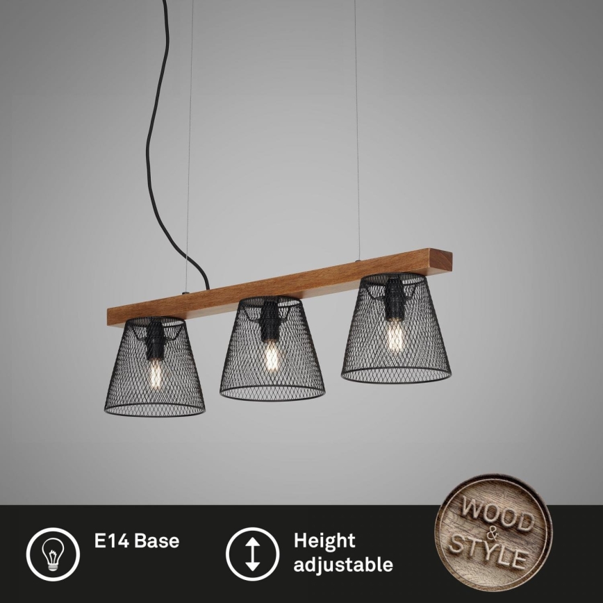 Briloner 4077-035 - Hängeleuchte WOOD & STYLE 3xE14/25W/230V Gummibaum