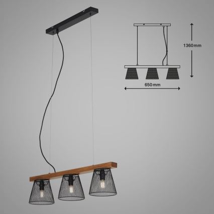 Briloner 4077-035 - Hängeleuchte WOOD & STYLE 3xE14/25W/230V Gummibaum