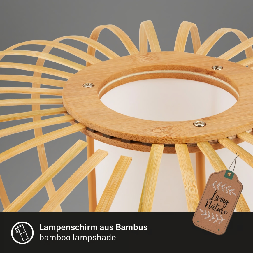 Briloner 4759011 - Pendelleuchte an Kabel 1xE27/10W/230V schwarz/Bambus