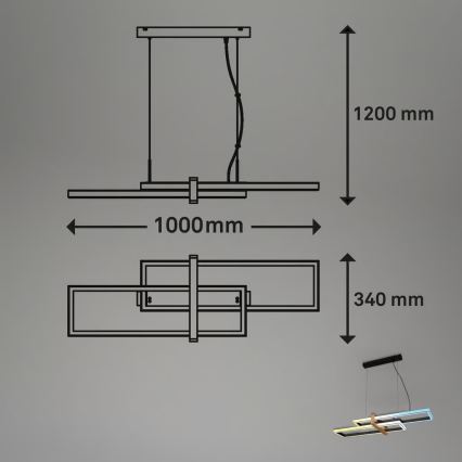Briloner 4768015 - dimmbare LED-Pendelleuchte an Stahlseil LED/44W/230V 2700-6500K 100 cm + Fernbedienung