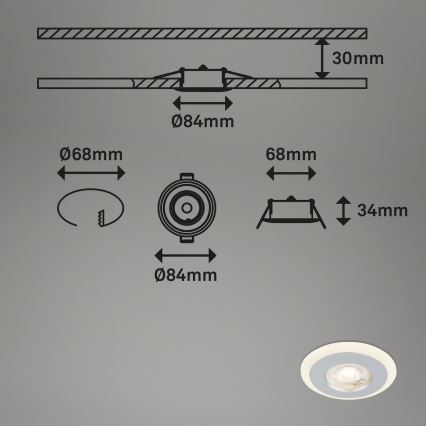 Briloner 7039034 - 3er-Set LED-Einbauleuchten für Badezimmer, 5W, 230V, IP44, mattchrom