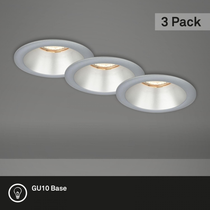 Briloner 7042-034 - SET 3x Badezimmer-Einbauleuchte 1xGU10/9W/230V IP23 silbern