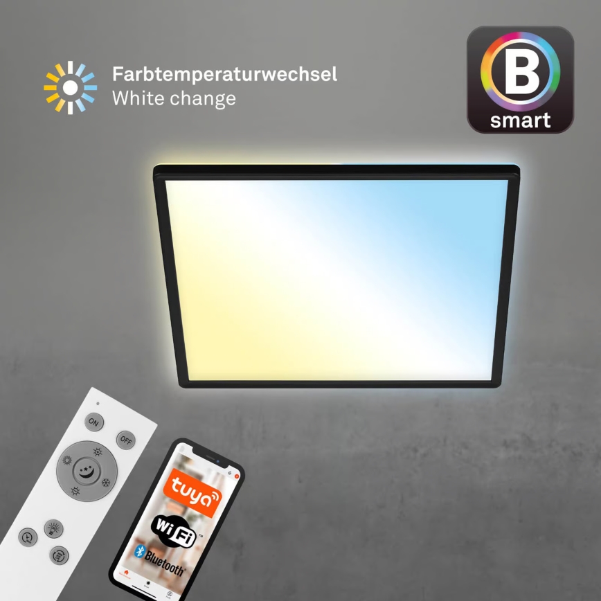 Briloner 7060-015 - Dimmbares SLIM LED-Aufbaupanel LED/22W/230V 2700-6500K 42x42 cm schwarz Wi-Fi Tuya + Fernbedienung