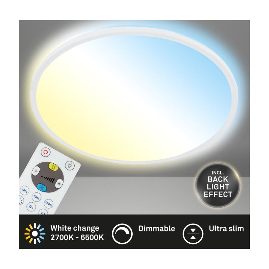 Briloner 7079-016 - Dimmbare LED-Deckenleuchte SLIM LED/18W/230V 2700-6500K + Fernbedienung