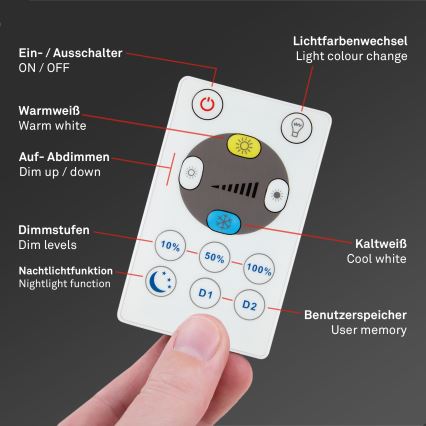 Briloner 7080-015 - Dimmbare LED-Deckenleuchte SLIM LED/22W/230V 2700-6500K + Fernbedienung