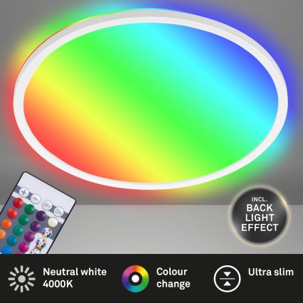 Briloner 7092-416 - Dimmbare RGBW-Deckenleuchte SLIM LED/15W/230V + Fernbedienung