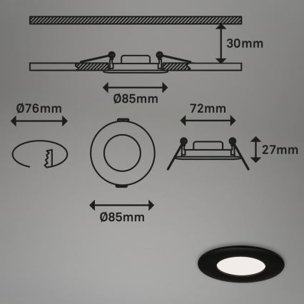 Briloner 7113-415 - LED-Einbauleuchte für Badezimmer FLAT LED/5W/230V IP44