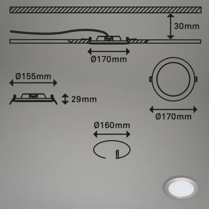 Briloner 7286-012 - LED-Einbauleuchte für Badezimmer LED/12W/230V IP44