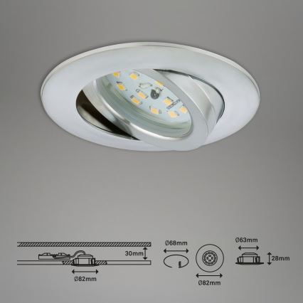 Briloner 7296-039 - 3er-Set dimmbare LED-Einbauleuchte für Badezimmer 1xLED/6,5W/230V 3000K IP23 mattchrom