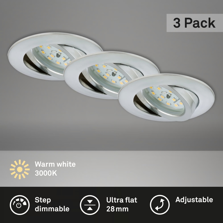 Briloner 7296-039 - 3er-Set dimmbare LED-Einbauleuchten für Badezimmer LED/6,5W/230V 3000K IP23 matt-chrom