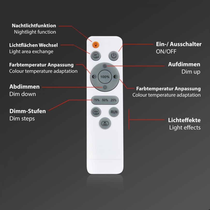 Briloner 7388-016 - Dimmbare RGBW-Deckenleuchte LED/24W/230V 3000-6500K + Fernbedienung