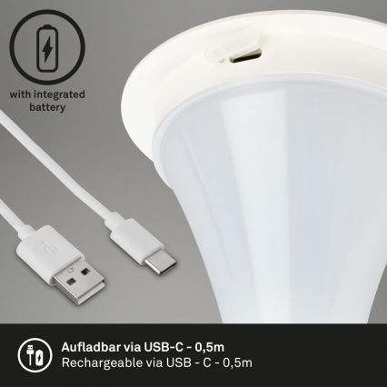 Briloner 7420016 - Dimmbare, aufladbare LED-Touch-Tischleuchte für den Außenbereich LED/4W/5V IP44 3000K weiß