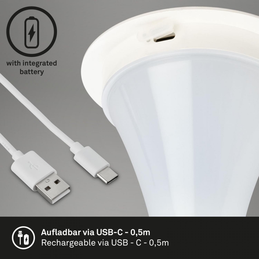Briloner 7420016 - Dimmbare, aufladbare LED-Touch-Tischleuchte für den Außenbereich LED/4W/5V IP44 3000K weiß