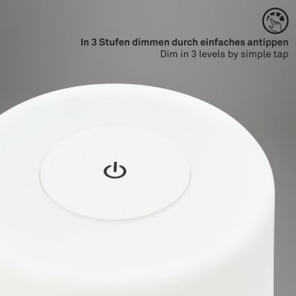 Briloner 7420016 - Dimmbare, aufladbare LED-Touch-Tischleuchte für den Außenbereich LED/4W/5V IP44 3000K weiß