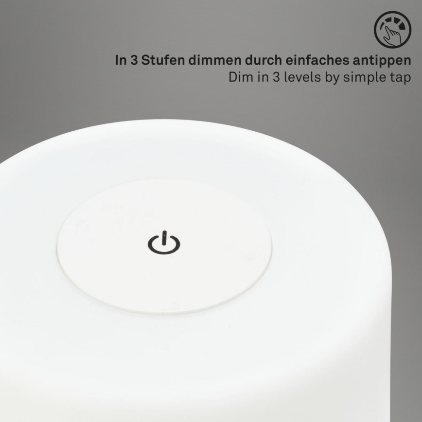 Briloner 7420016 - Dimmbare, aufladbare LED-Touch-Tischleuchte für den Außenbereich LED/4W/5V IP44 3000K weiß