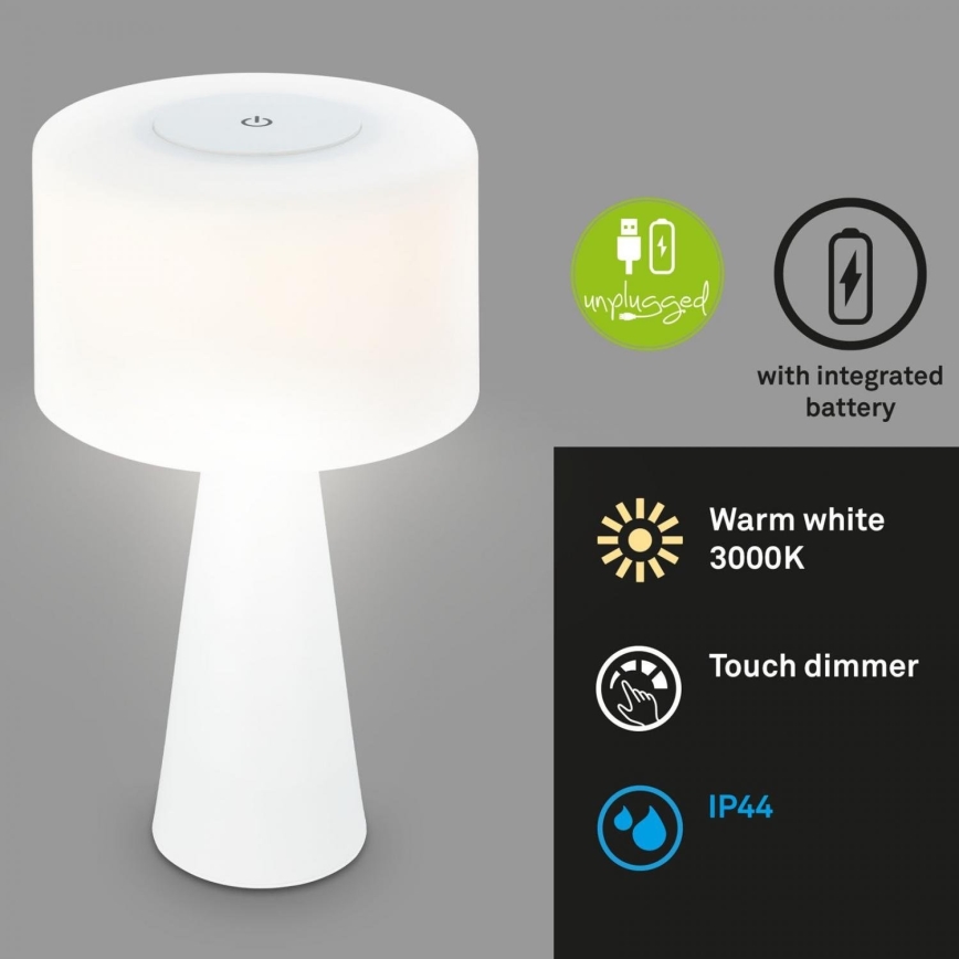 Briloner 7420016 - Dimmbare, aufladbare LED-Touch-Tischleuchte für den Außenbereich LED/4W/5V IP44 3000K weiß