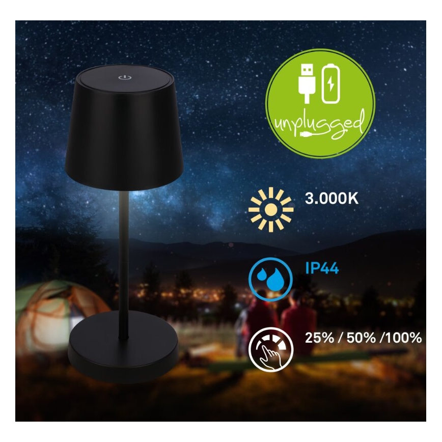 Briloner 7423015 - Dimm- und aufladbare LED-Outdoor-Tischleuchte LED/2,6W/5V IP44 schwarz