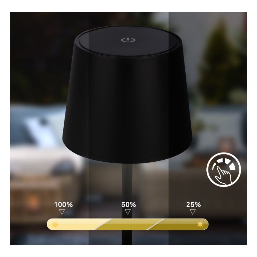 Briloner 7423015 - LED dimmbare wiederaufladbare Außen-Tischlampe LED/2,6W/5V IP44 2000 mAh schwarz