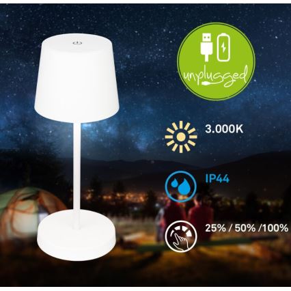 Briloner 7423016 - Dimmbare, aufladbare LED-Outdoor-Tischleuchte LED/2,6W/5V 2000mAh IP44 weiß