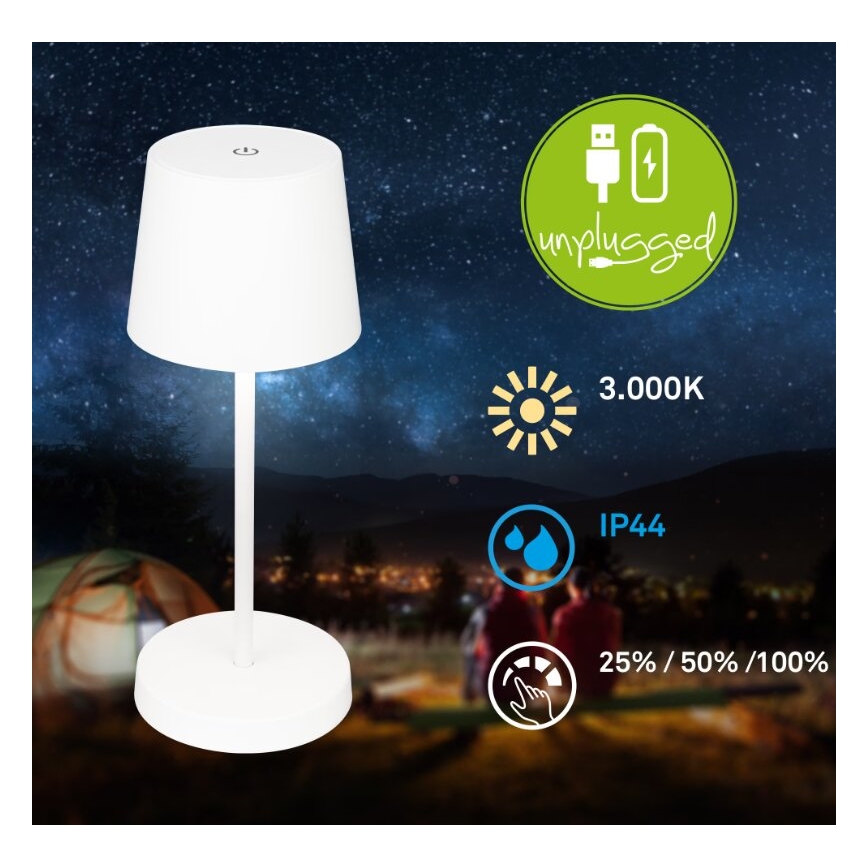 Briloner 7423016 - Dimmbare, aufladbare LED-Outdoor-Tischleuchte LED/2,6W/5V 2000mAh IP44 weiß