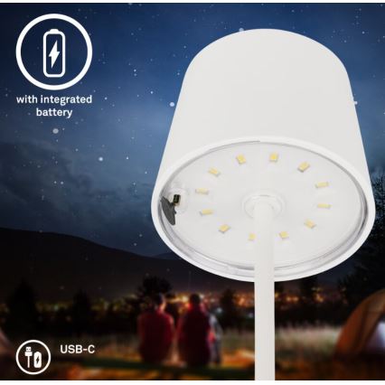 Briloner 7423016 - Dimmbare, aufladbare LED-Outdoor-Tischleuchte LED/2,6W/5V 2000mAh IP44 weiß