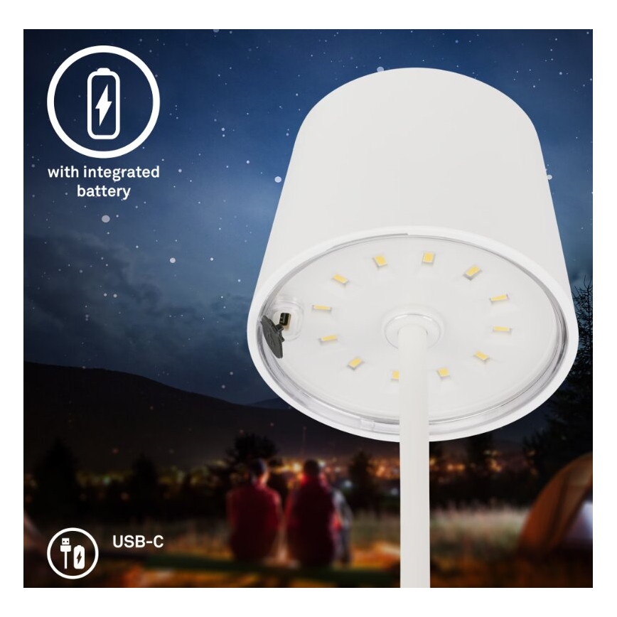 Briloner 7423016 - Dimmbare, aufladbare LED-Outdoor-Tischleuchte LED/2,6W/5V 2000mAh IP44 weiß