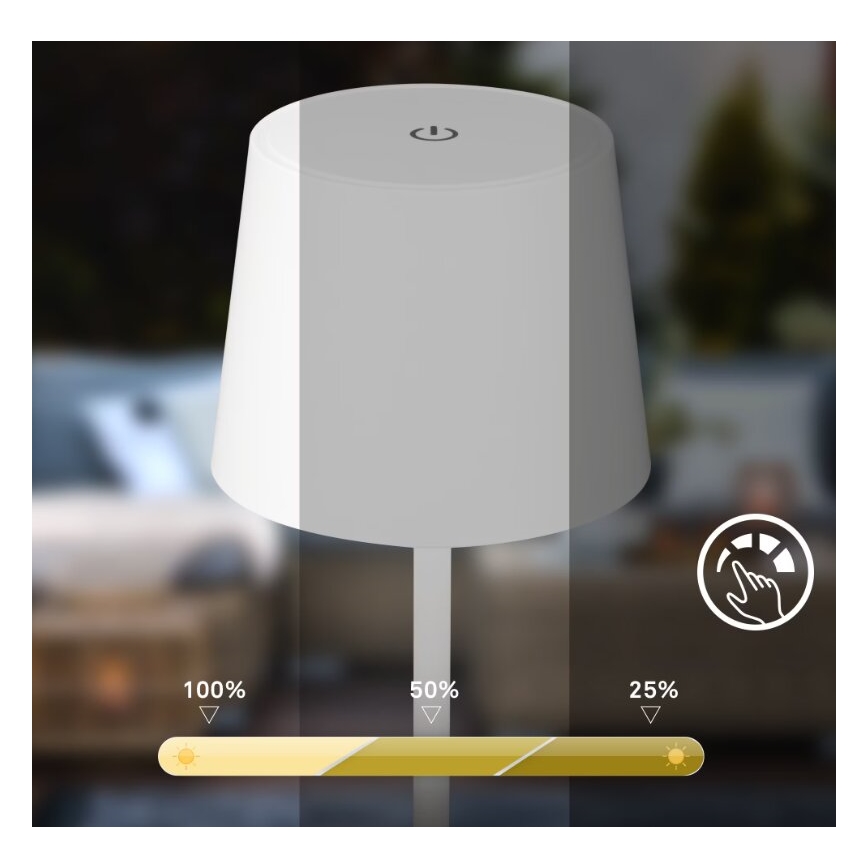 Briloner 7423016 - Dimmbare, aufladbare LED-Outdoor-Tischleuchte LED/2,6W/5V 2000mAh IP44 weiß