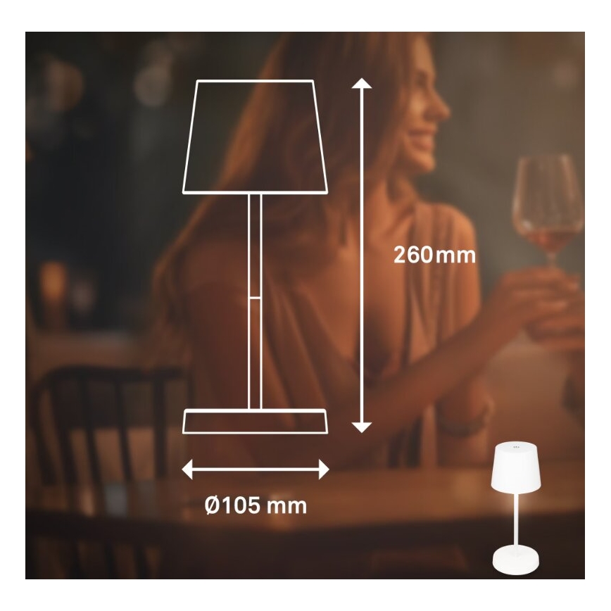 Briloner 7423016 - Dimmbare, aufladbare LED-Outdoor-Tischleuchte LED/2,6W/5V 2000mAh IP44 weiß