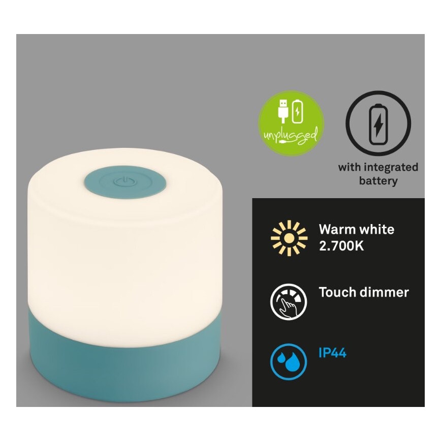 Briloner 7461010 - Dimmbare, aufladbare LED-Outdoor-Tischleuchte LED/2W/5V IP44 blau