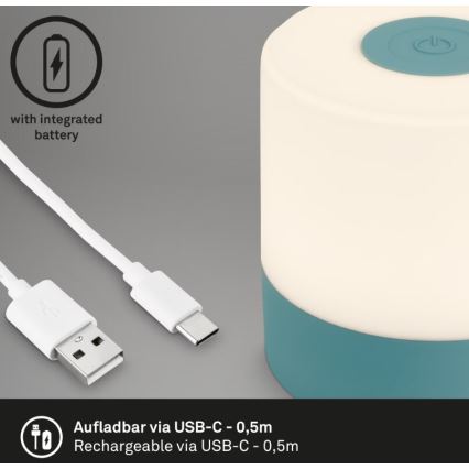 Briloner 7461010 - Dimmbare, aufladbare LED-Outdoor-Tischleuchte LED/2W/5V IP44 blau