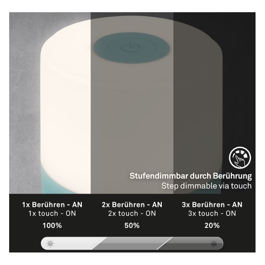 Briloner 7461010 - Dimmbare, aufladbare LED-Outdoor-Tischleuchte LED/2W/5V IP44 blau