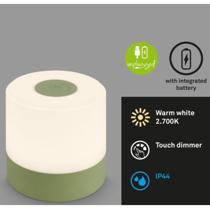 Briloner 7461019 - Dimmbare, aufladbare LED-Outdoor-Tischleuchte LED/2W/5V IP44 grün