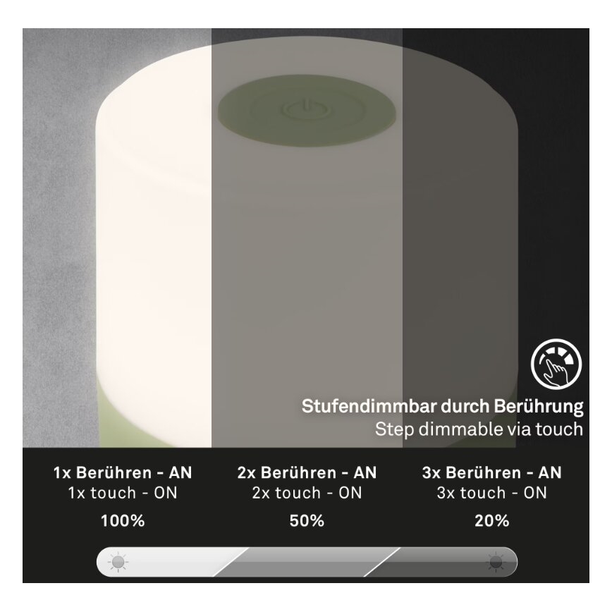 Briloner 7461019 - Dimmbare, aufladbare LED-Outdoor-Tischleuchte LED/2W/5V IP44 grün