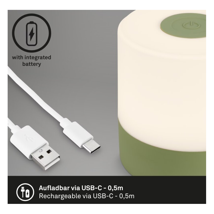 Briloner 7461019 - Dimmbare, aufladbare LED-Outdoor-Tischleuchte LED/2W/5V IP44 grün