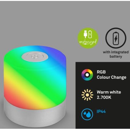 Briloner 7462014 - LED RGB Aufladbare Outdoor-Tischleuchte LED/1,5W/5V IP44 1200 mAh matt Chrom
