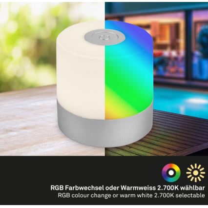 Briloner 7462014 - LED RGB Aufladbare Outdoor-Tischleuchte LED/1,5W/5V IP44 1200 mAh matt Chrom
