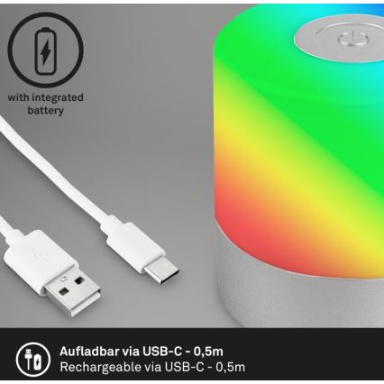 Briloner 7462014 - LED RGB Aufladbare Outdoor-Tischleuchte LED/1,5W/5V IP44 1200 mAh matt Chrom