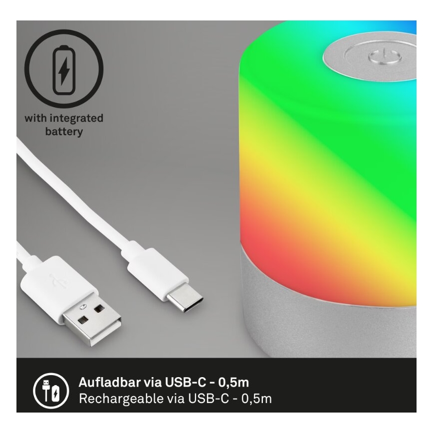 Briloner 7462014 - LED RGB Aufladbare Outdoor-Tischleuchte LED/1,5W/5V IP44 1200 mAh matt Chrom