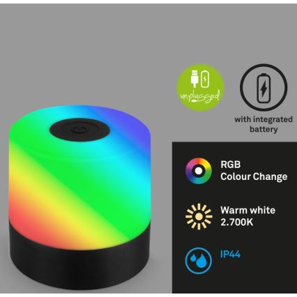 Briloner 7462015 - Aufladbare LED-RGB-Tischleuchte für den Außenbereich LED/1,5W/5V IP44 schwarz