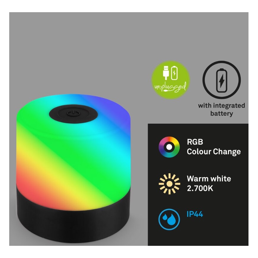 Briloner 7462015 - Aufladbare LED-RGB-Tischleuchte für den Außenbereich LED/1,5W/5V IP44 schwarz