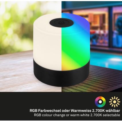 Briloner 7462015 - Aufladbare LED-RGB-Tischleuchte für den Außenbereich LED/1,5W/5V IP44 schwarz
